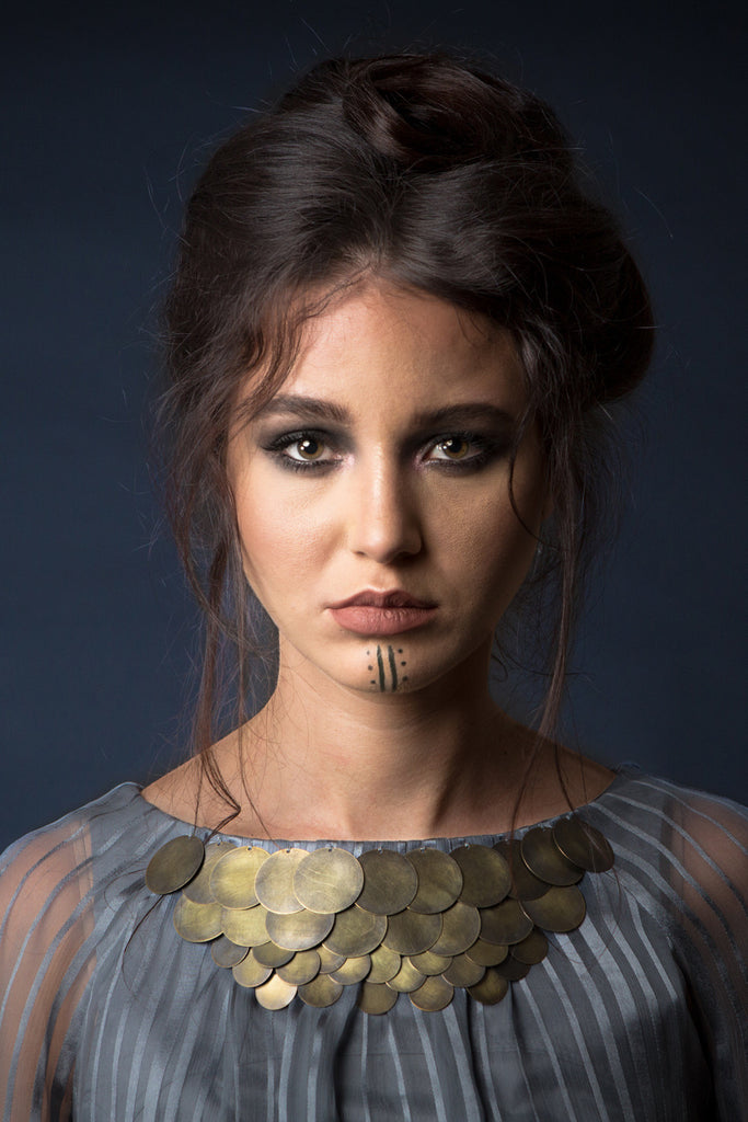 Maxi dress with coins on collar
